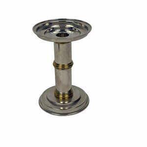 Silver-Tone Pillar Candle Holder with Brass Accents 6"